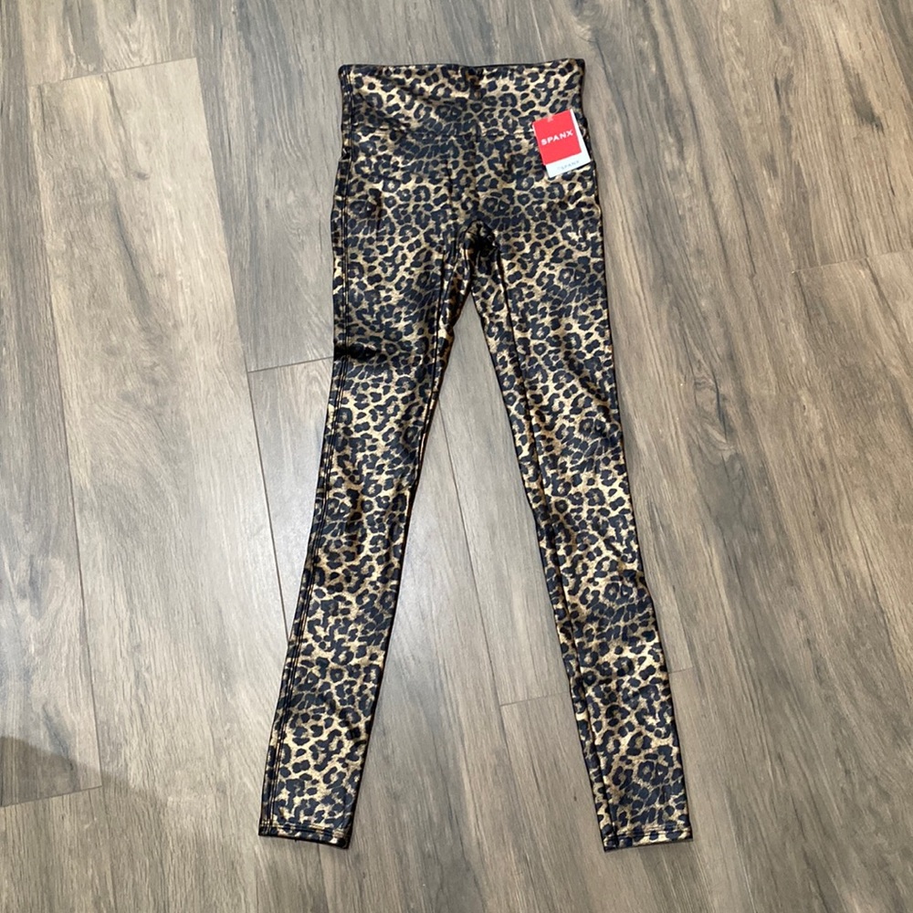 Spanx Faux Leather Leopard Leggings XS NWT